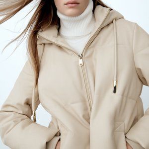 Zara - WIND PROTECTION FAUX LEATHER PUFFER COAT